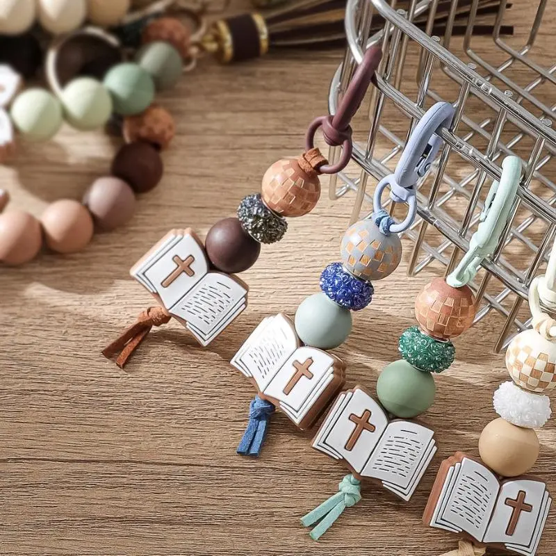 1 Count Christian Bible Cross Beaded Wristlet Keychain Religious Faith Boho Style Key Ring Spiritual Bag Charm Pendant Gift For Believers Men Women