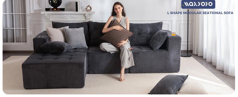 MAXYOYO Modular Sectional Sofa Couch, L Shaped Modern Cloud Couch with 1 Ottoman, Sofa in A Box, Tufted 4-Seat Boneless Sleeper Chair for Living Room, No Assembly Required