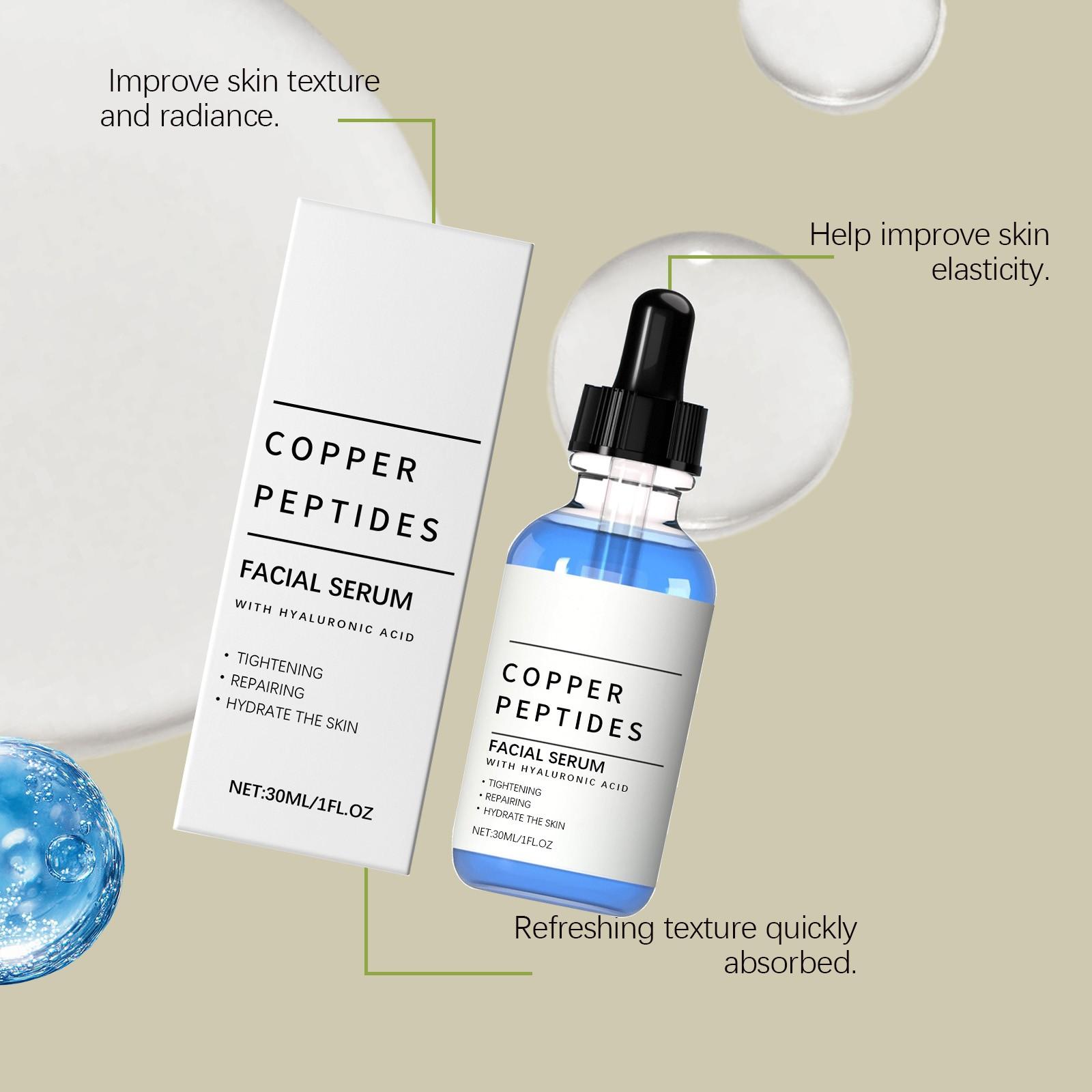 Copper Peptides Serum, GHK-Cu Peptides Serum for Face - Tightening, Soothing, Collagen Boosting, Hydrate, Skin Repair - with Hyaluronic Acid - Fragrance-Free - Firming Anti Wrinkle, Anti Aging Serum