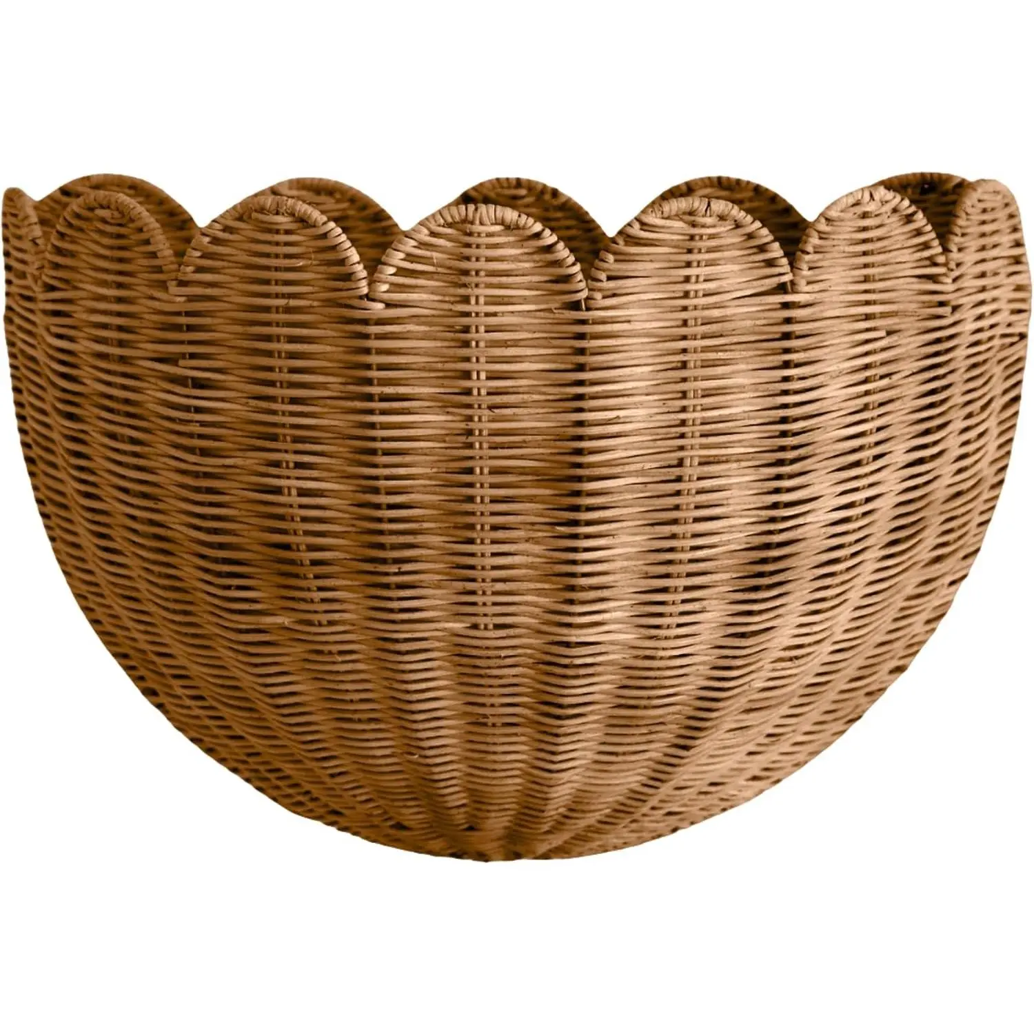 Scalloped Wicker Wall Basket - The Original - 16 x 10 x 7 In | Handwoven Basket, Scalloped Décor Wall Hanging Baskets, Hanging Wall Basket, Rattan Wall Storage Basket for Home (Mocca)