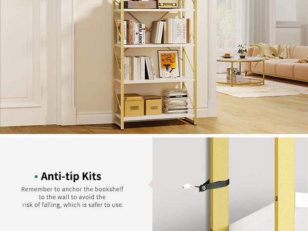 Yitahome Tall 6 Tier Bookcase, Modern Gold Book Shelf, Open Display Storage Rack Shelves for Living Room/Bedroom/Home/Office/Kitchen, Holder Organizer for Books/Movies