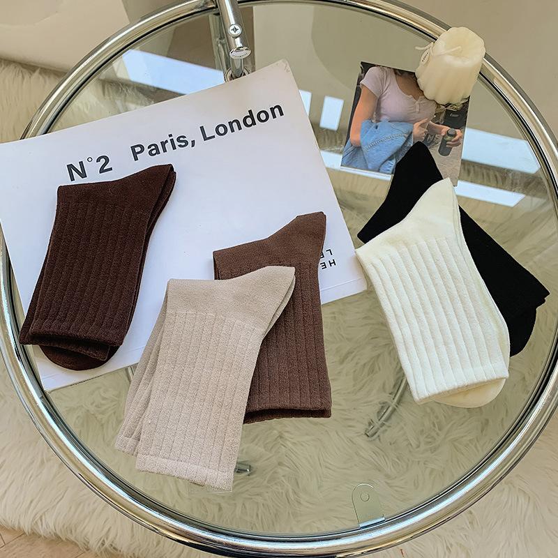 Mid Tube Socks , Vertical Stripes, Solid Color,   Sweat Absorbing Socks, Student Office Workers, Sports Long Socks, Soft Winter Womenswear Women