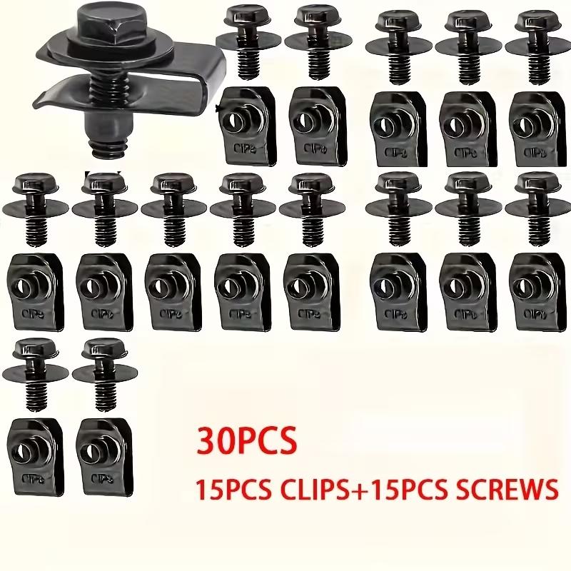 30pcs Automotive Bolts & U-Shaped Washer Clips, Engine Radiator Guard Rivets, Bumper Anti-Collision Clips, Fender Retaining Buckles