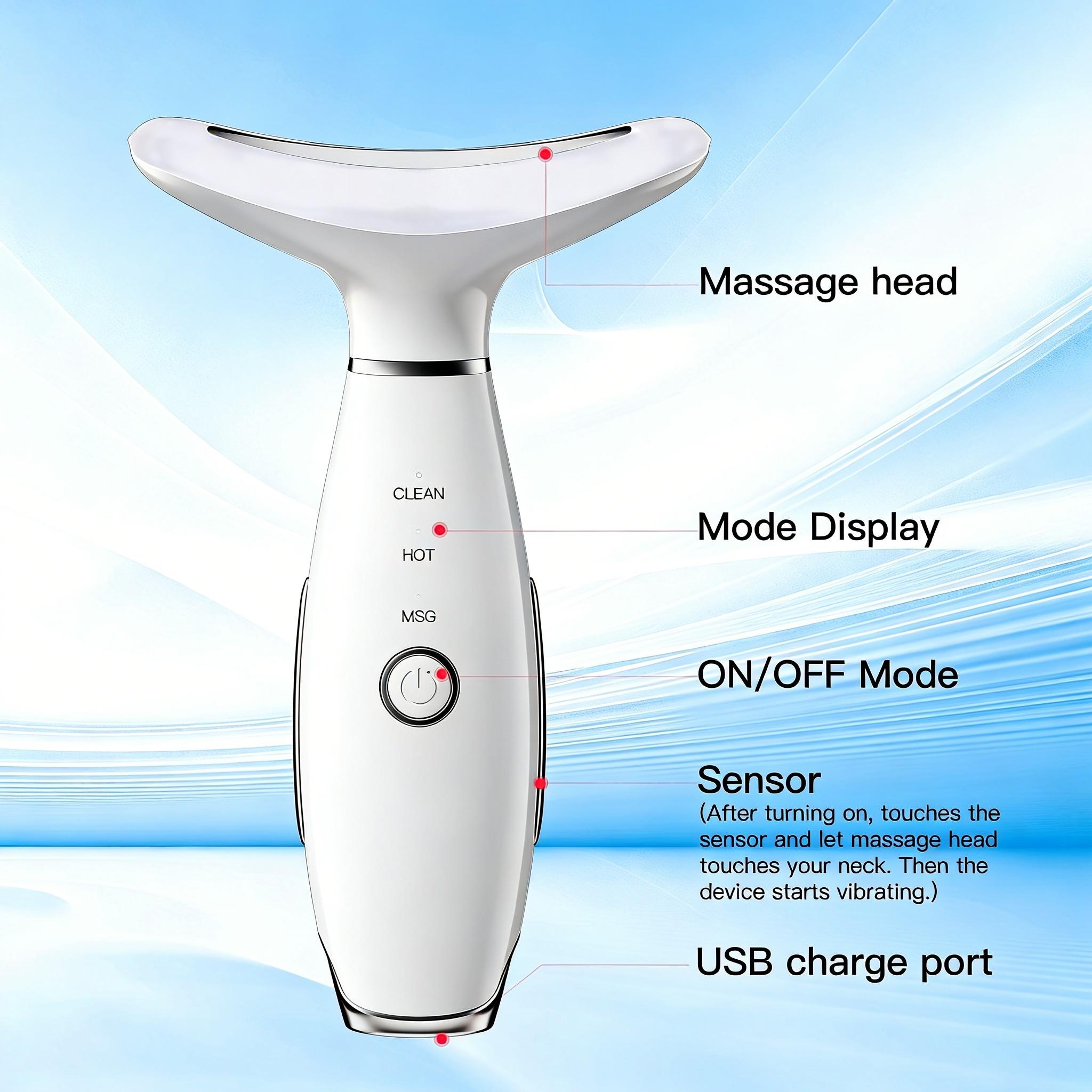 7 Colors LED Face & Neck Beauty Massager with 3 Modes (Vibration + Heating), Rechargeable Home Skin Care Tool, Thoughtful Christmas & Halloween Gift for Girls