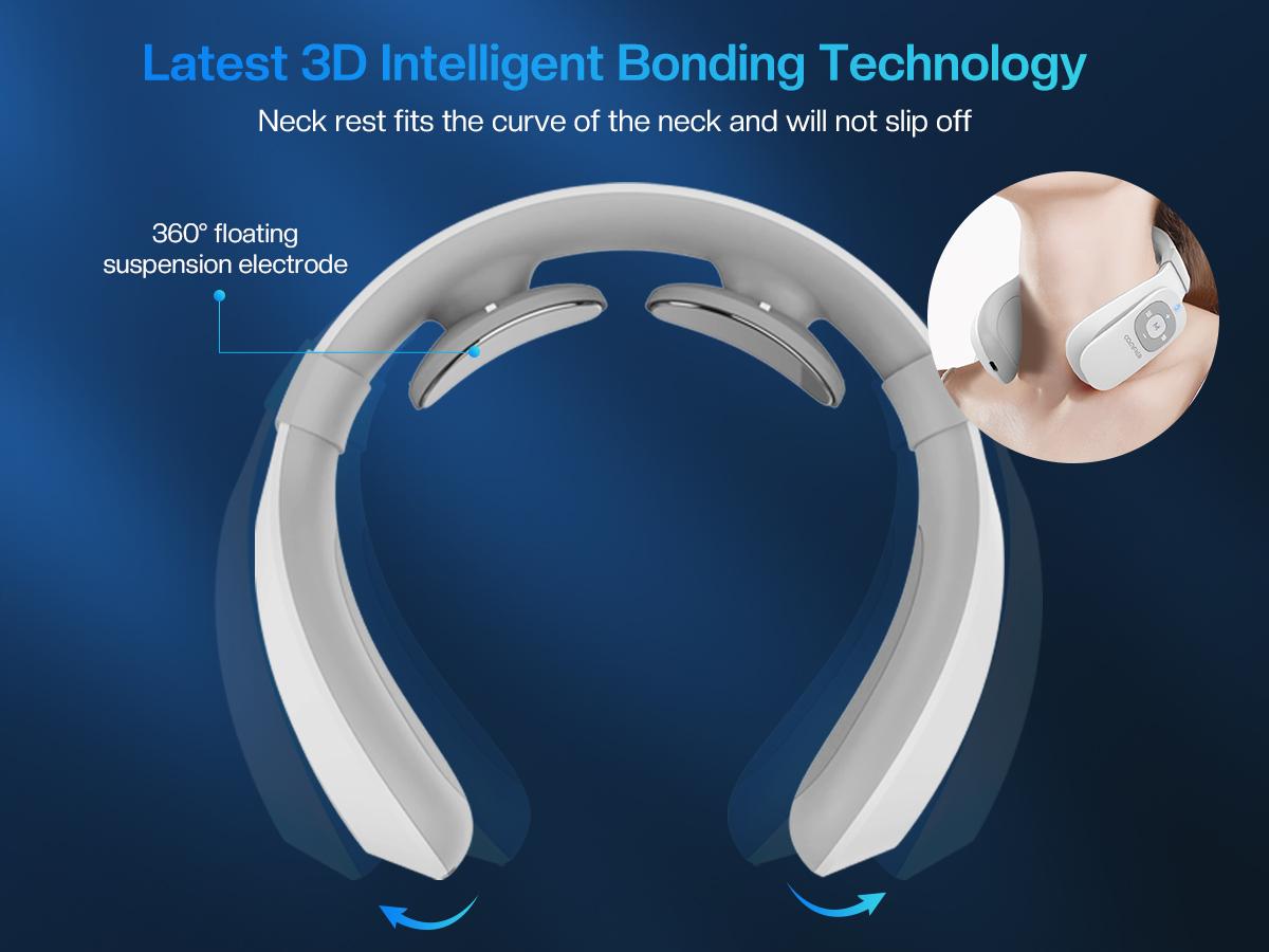 COMFIER Cordless Portable Heated Neck Massager, EMS Intelligent Electric Pulse with Heat, FSA Smart Wireless Neck Massager with 3D Electrode Pads Gift Somatic Therapy Device Tens Unit Migraine Adjustable