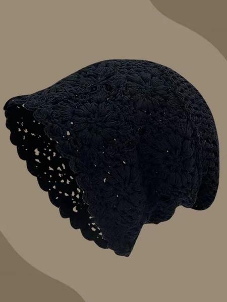 Women's Handmade Knitted Bucket Hat, Floral Design, Casual Loose-Fit, Perfect for Fall & Winter, Daily Wear Street Fashion