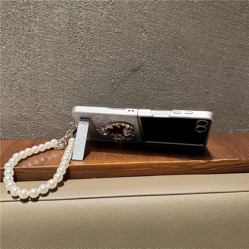 Korean Cute Heart Mirror Stand Phone Case For Samsung Galaxy Z Flip 7 6 5 4 3 Flip6 Flip7 Cover with Chain Denim Cute Cases Capa