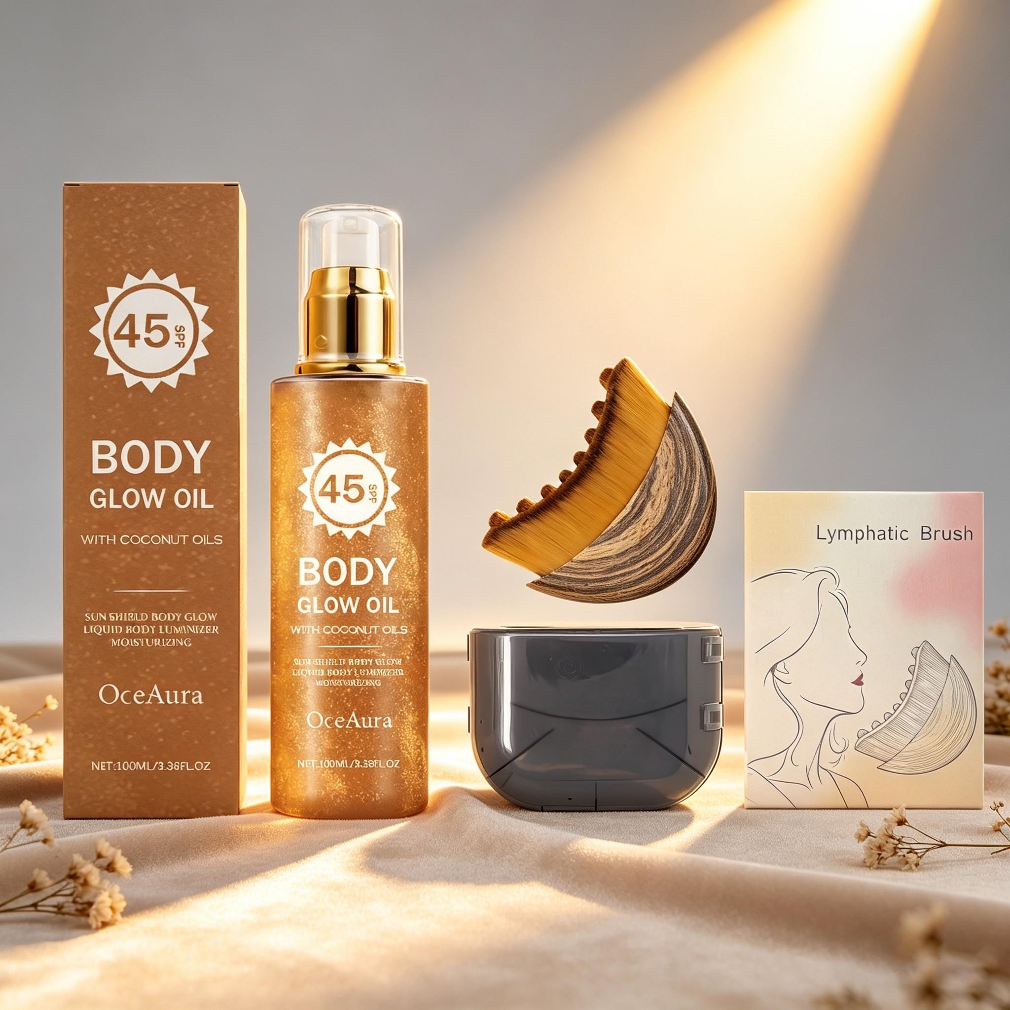 Coconut Highlighter Oil + Contour Brush (100ML+1pc), Outdoor UV Protection, Non-Greasy, Gentle Skin Care, Smooth and Comfortable