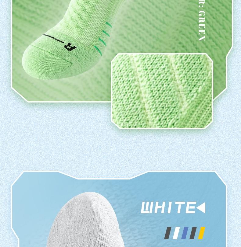 Men's mid-calf sports socks in a pack of 5 pairs. They feature sweat-absorbing mesh for breathability, shock absorption, and are wear-resistant. With terry cloth soles, these solid-color socks are suitable for basketball, running, football, Tubesocks