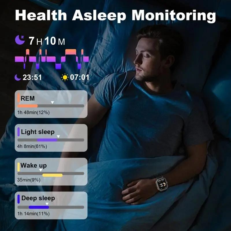 Men's Wearable Smart Watch C28: 2.02 inches, military design, supports calls, 5 ATM water resistance, can monitor heart rate/blood oxygen/sleep/step count, over 100 sports modes, compatible with Android/iOS systems