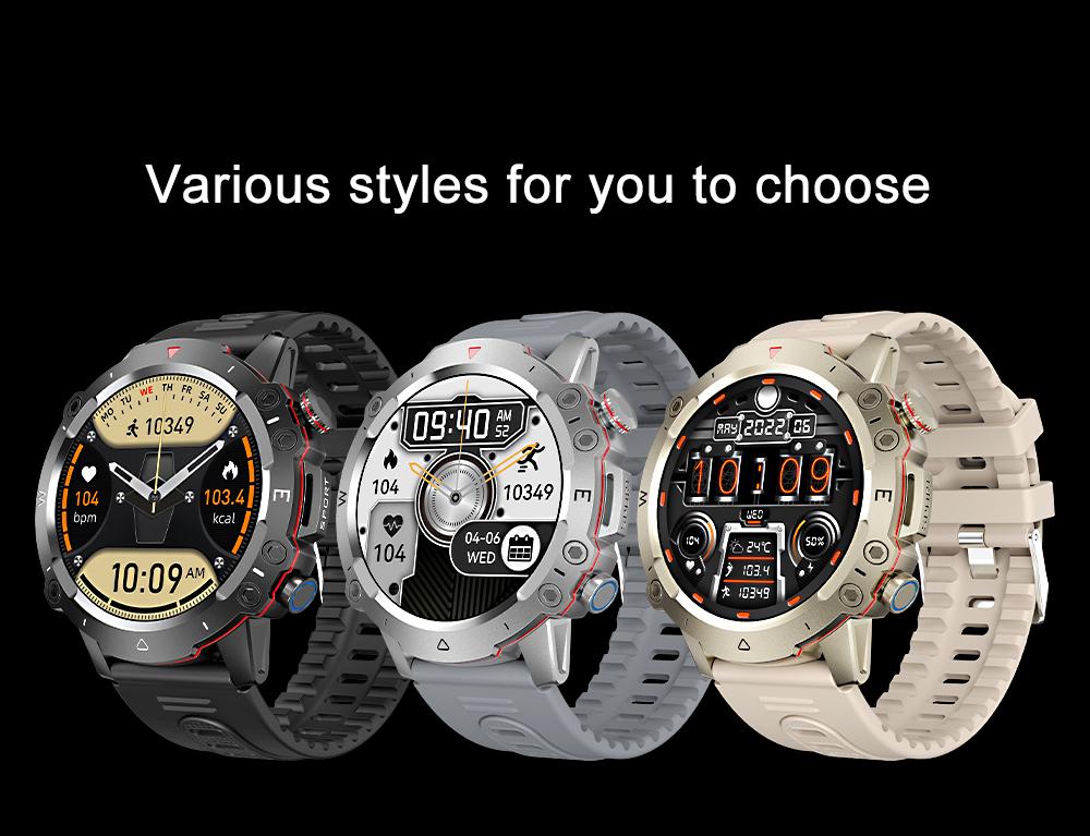 ZW48 Tactical Bluetooth Calling Smart Watch 1.46 Inch HD Round Display LED Flashlight for Outdoor Fitness Daily Wear