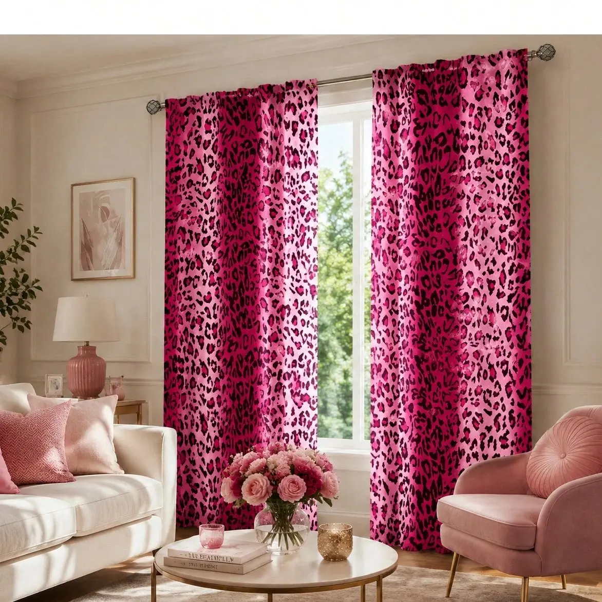 2-Piece Y2K Style Gradient Leopard Print Curtains, Modern Art Design, Semi-Transparent Privacy & Light Blocking, Home Decor