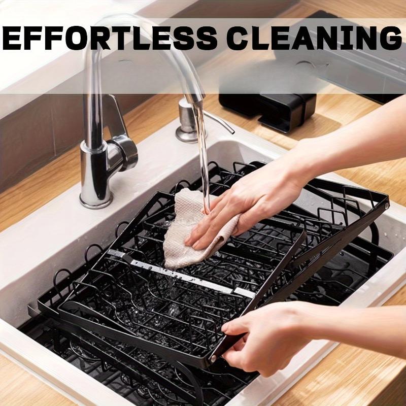 Large removable stainless steel easy-to-clean dish rack with cup holder, cutlery storage and cutting board rack for kitchens, suitable for households of 2-4 people