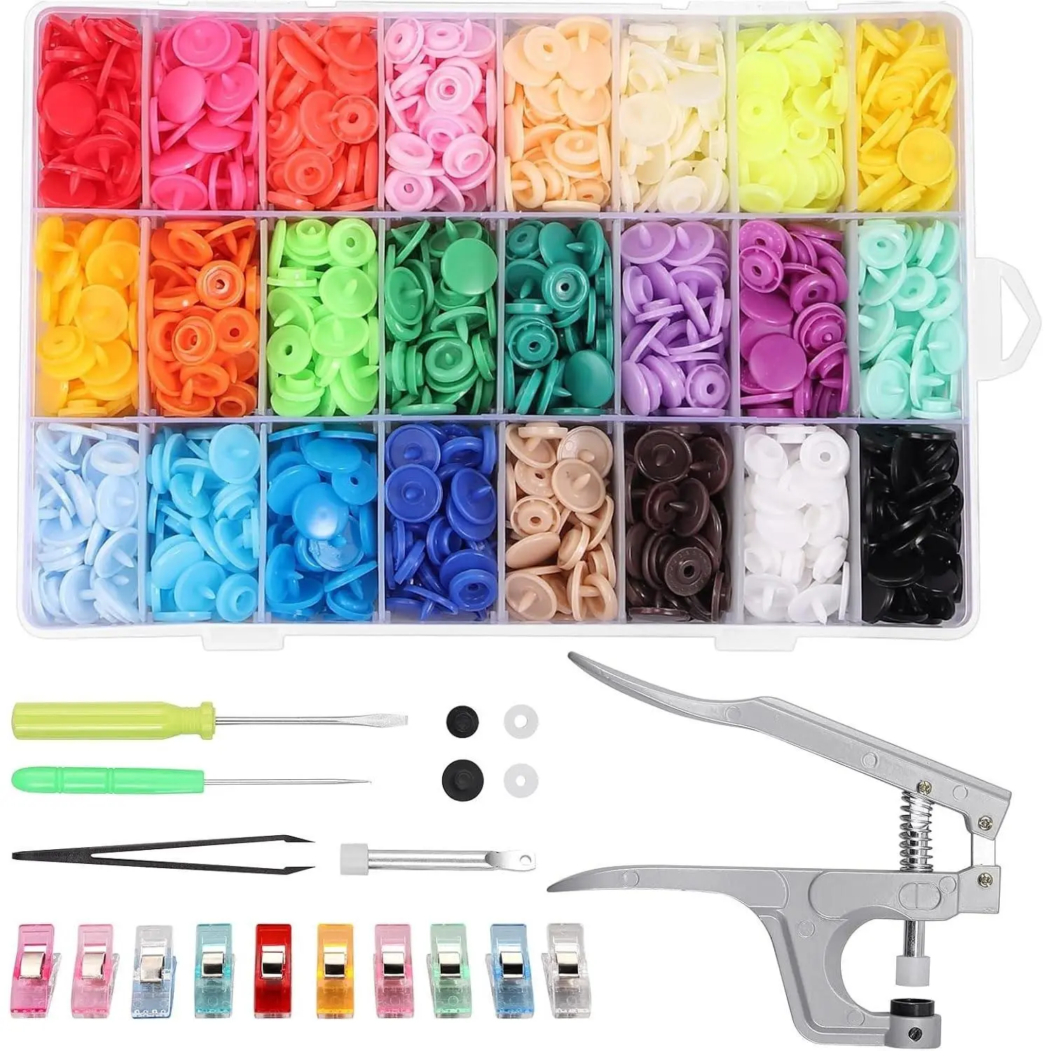 408 Sets T5 Plastic Snap Buttons Kit, 24 Colors Snap Fasteners with Pliers and Setter Tool for Clothes, Sewing, Bibs, Coats, Fabric, Raincoats, DIY Crafts - Snap Starter KitGift