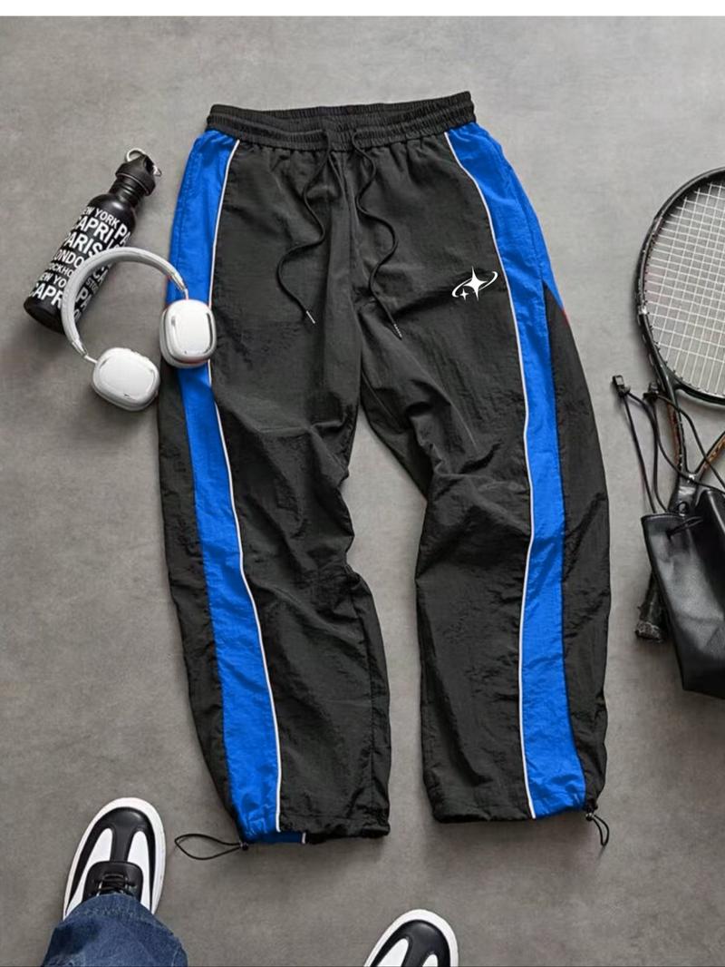 Men's Fashion Print Casual Outdoor Pants, Loose Fit Gym Shorts, Waist Drawstring, Elastic Cuff Design, Nylon Fabric, Lightweight Comfort, Outdoor Training Pants