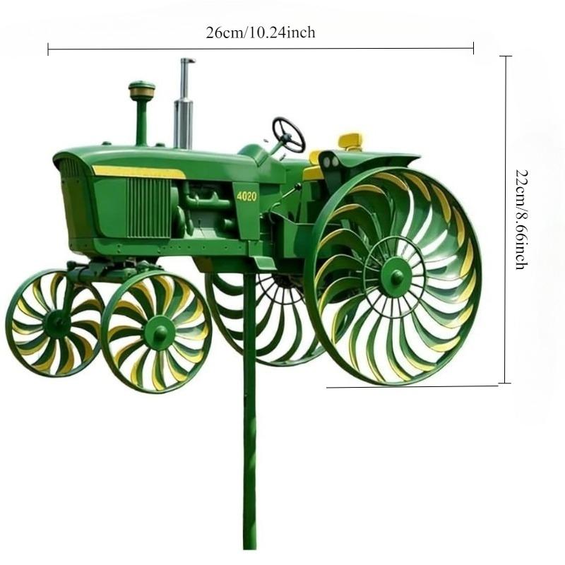 Garden Windmill Turntable - Green tractor-shaped windmill pile with rotating wheel, suitable for courtyard, courtyard, garden, unique outdoor sculpture decoration, is the perfect gift for relatives and friends