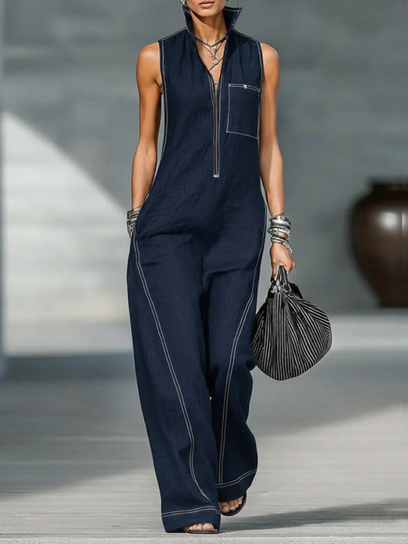 2026 New Women's Stand Collar Sleeveless Casual Minimalist Loose Bodysuit, Comfortable and Stylish One-Piece, Perfect for Daily Wear