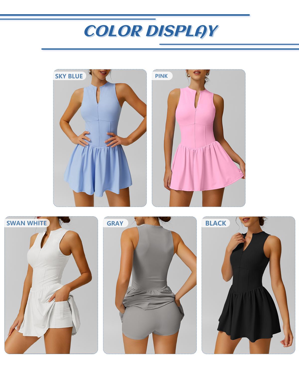 TimeOFF Women's Sleeveless Sports Dress , Concealed Zipper, Waist-Dart Pocket, Anti-Exposure , Ideal for Tennis, Golf 、Active Days Activewear