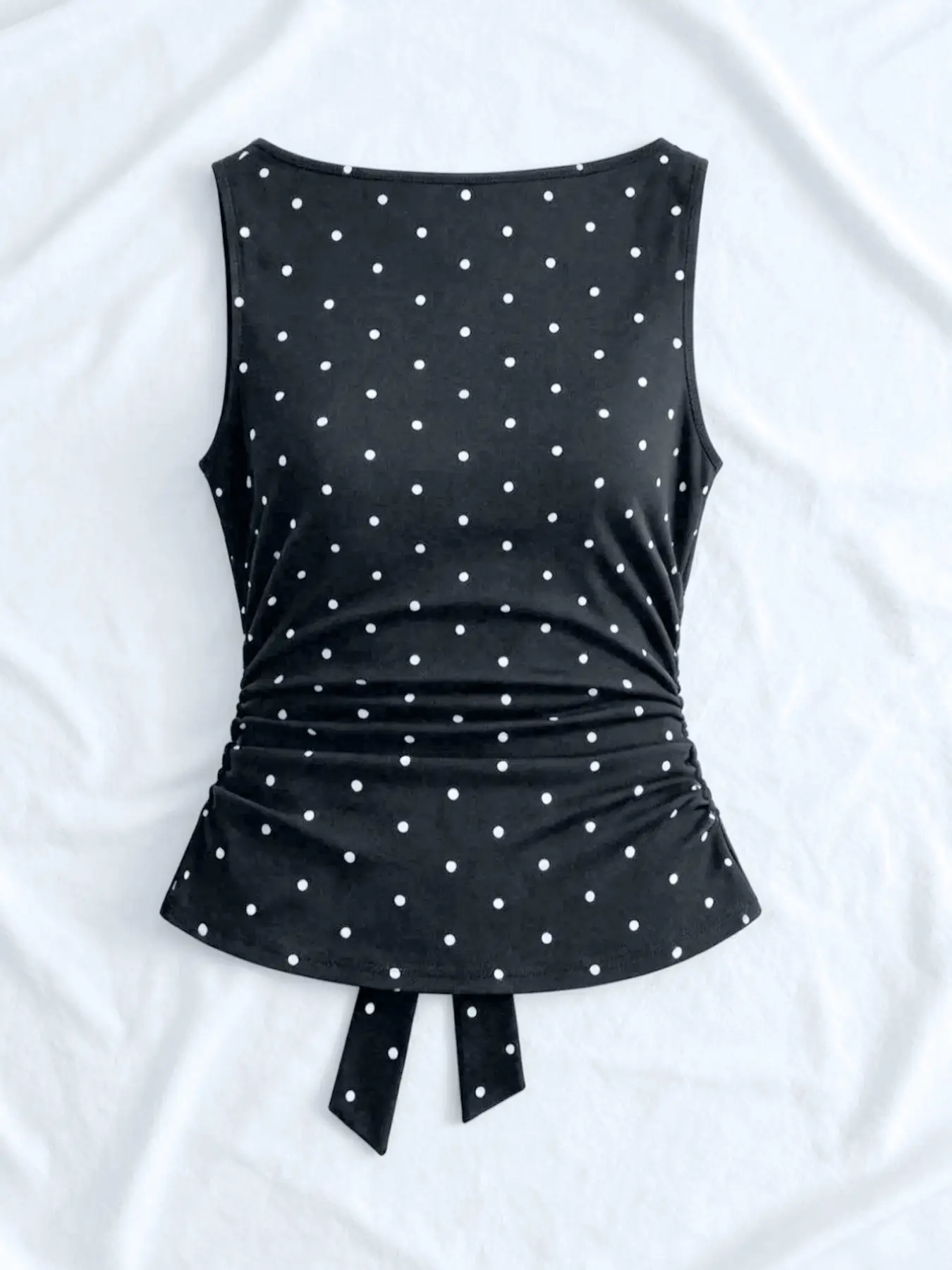 Retro Polka Dot Tank Top for Women, Boat Neck Back Tie Bow, Ideal for Casual Days, Street Style, Photo Shoots & Outdoor Picnics