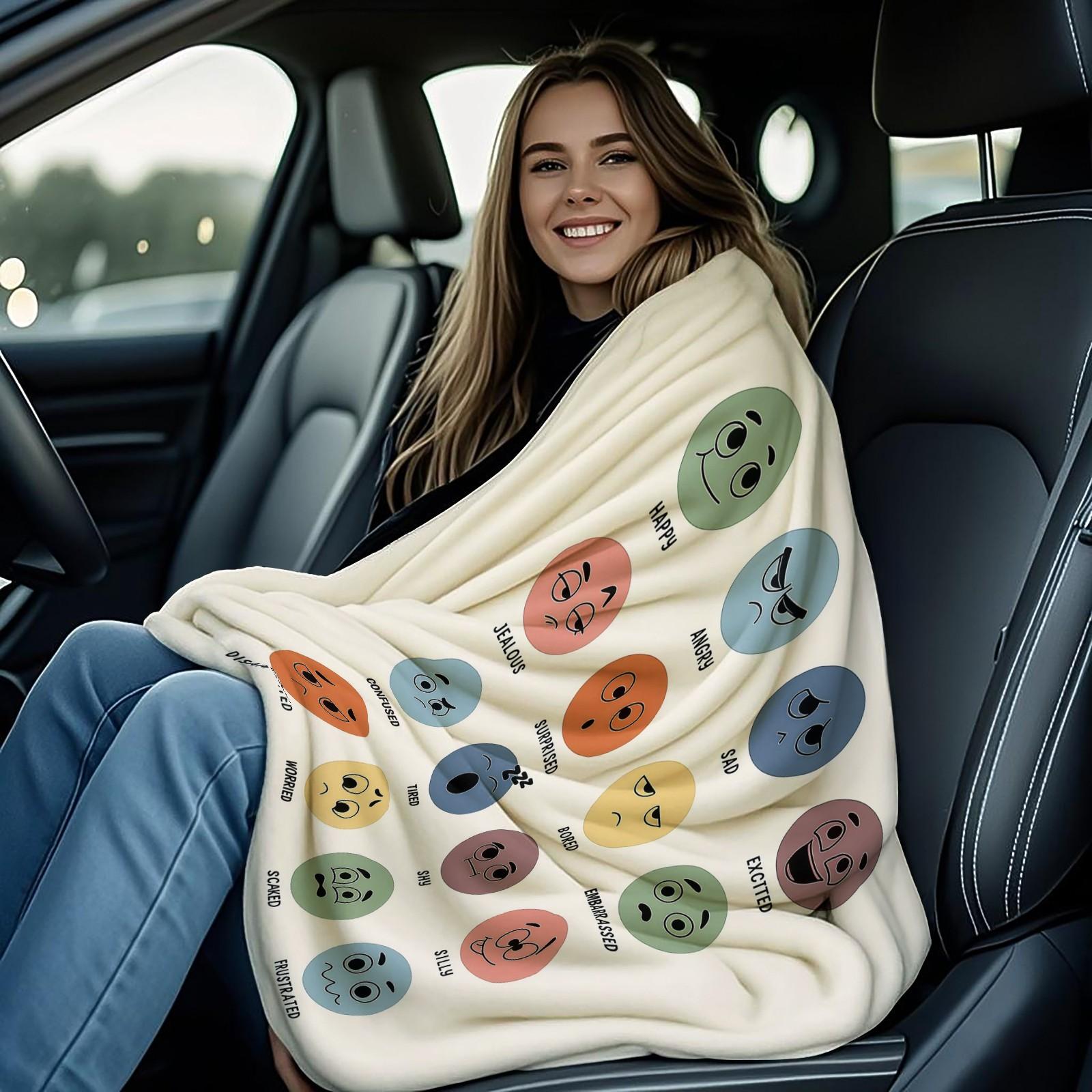 It Is Okay to Feel Emotion Chart Throw Blanket, Soft Fluffy Mental Health Awareness Blanket, Cozy Lightweight Fleece Blanket for Couch Bed Office, All Seasons, Ideal Gift for Teens Adults Anxiety Relief & Self Care