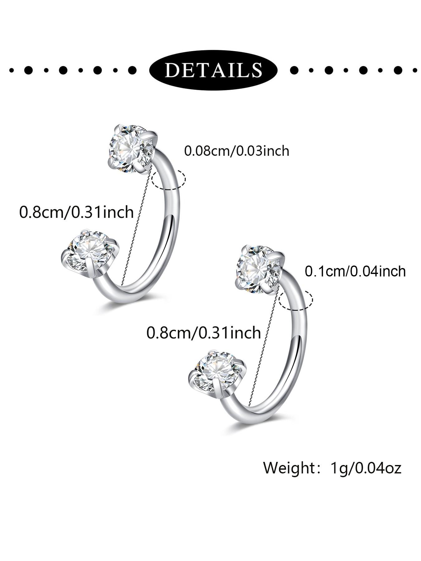 Cz Horseshoe Nose Rings, Internal Threaded Stainless Steel 18/20 Gauge 8mm Hoops, Ideal for Nose, Cartilage, Tragus, Helix & Lip Piercings