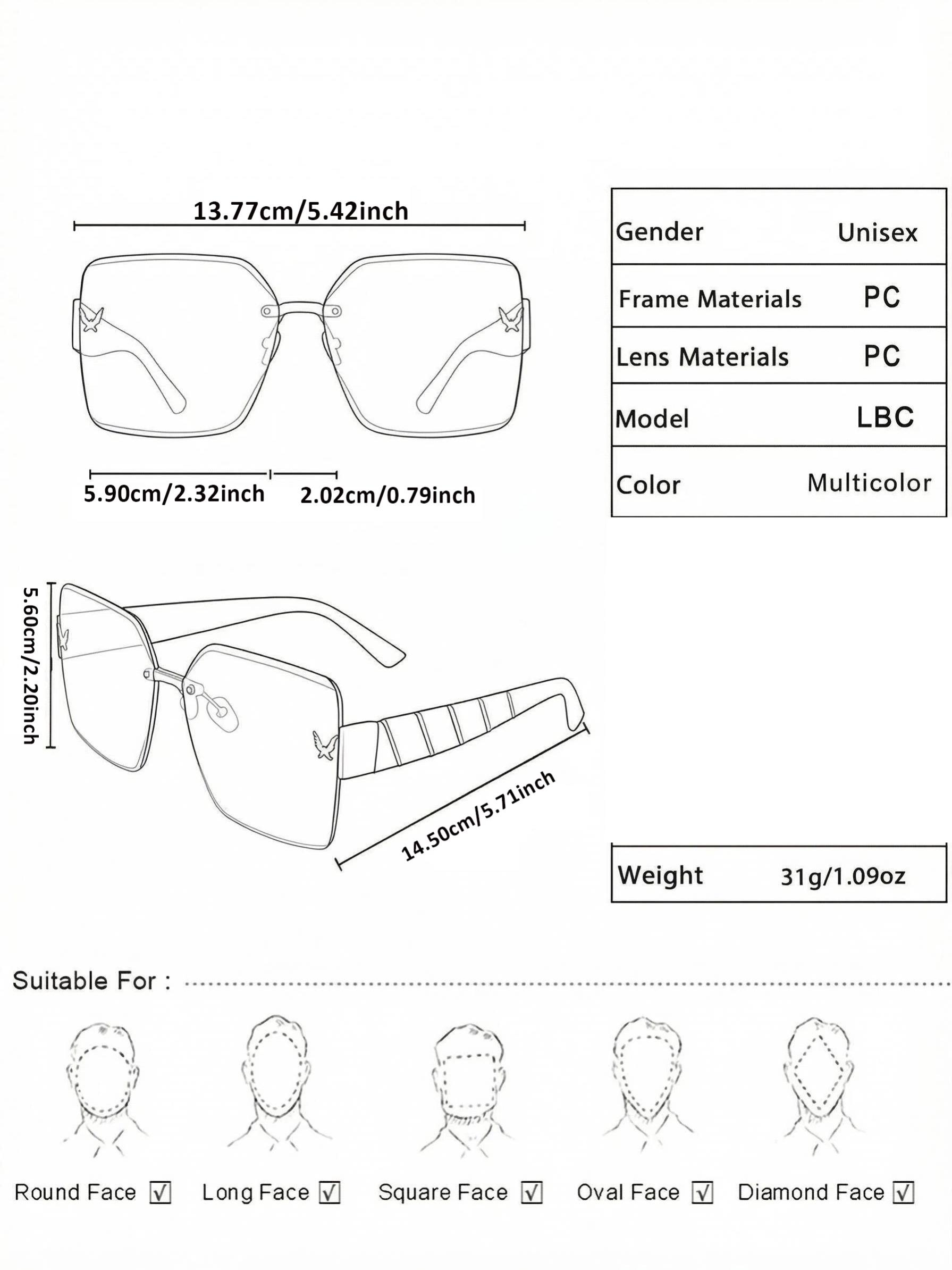 Women's Frameless Sunglasses, Fashion Accessory for Daily Wear, Party, Shopping, Travel, Beach Vacation, Unisex Design