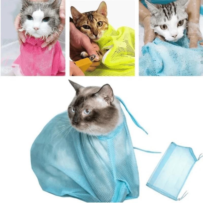 1 Adjustable Cat Grooming Bag - Scratch Resistant, Bite Resistant, Durable Polyester Mesh Cat Bath Bag, Easy Bath Solution with Secure Drawstring Closure