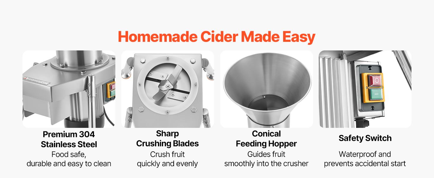 VEVOR 1100W Electric Fruit Apple Crusher, SUS304 Freestanding Crushing Machine, Grinds Whole Apples Up to 3.15 Dia, 164 KG/H Capacity, Cider Press for Apples, Pears, Pineapple, Guava, Carrot, Potato VEVOR 1100W Electric Fruit Apple Crusher, SUS304 Freestanding Crushing Machine, Grinds Whole Apples Up to 3.15 Dia, 164 KG/H Capacity, Cider Press for Apples, Pears, Pineapple, Guava, Carrot, Potato