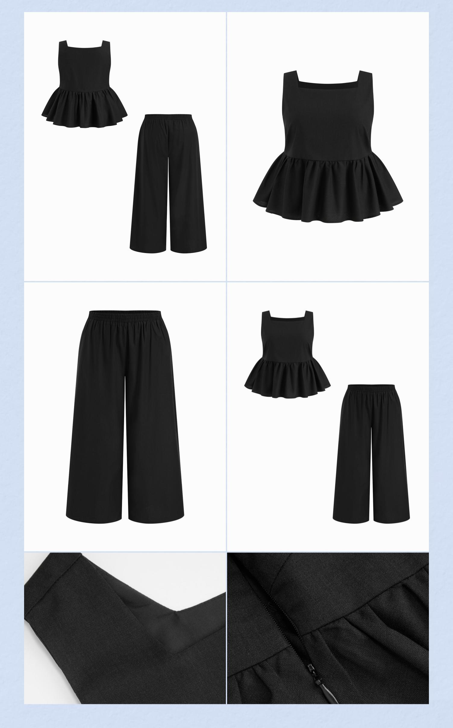 Cider Linen-blend Square Neck Ruffle Hem Tank Top & Wide Leg Trousers Set Curve & Plus
