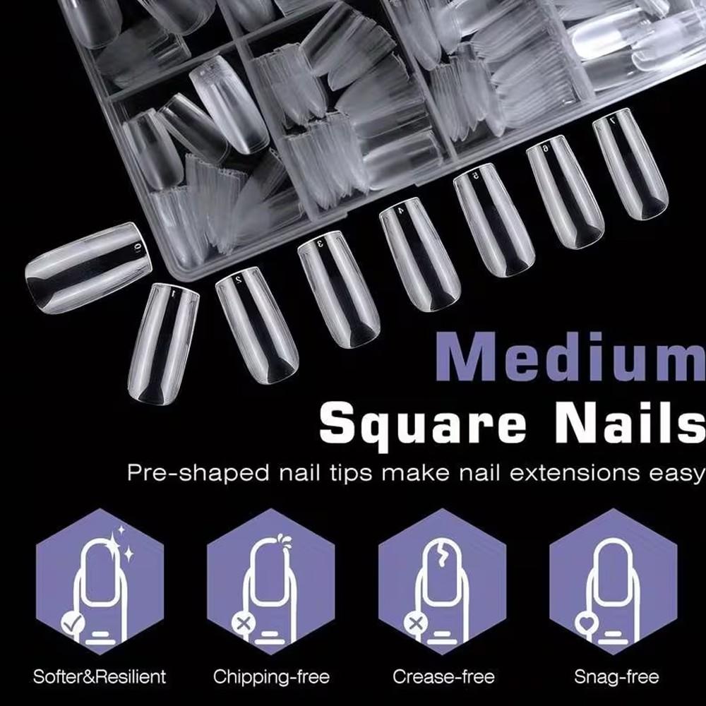 600pcs Medium Square Gel X Nail Tips - Matte Black Pure Color, Middle Length Full Cover False Nails, Easy to Apply Flexible Acrylic Fingernails for Nail Extension and Press-On Art