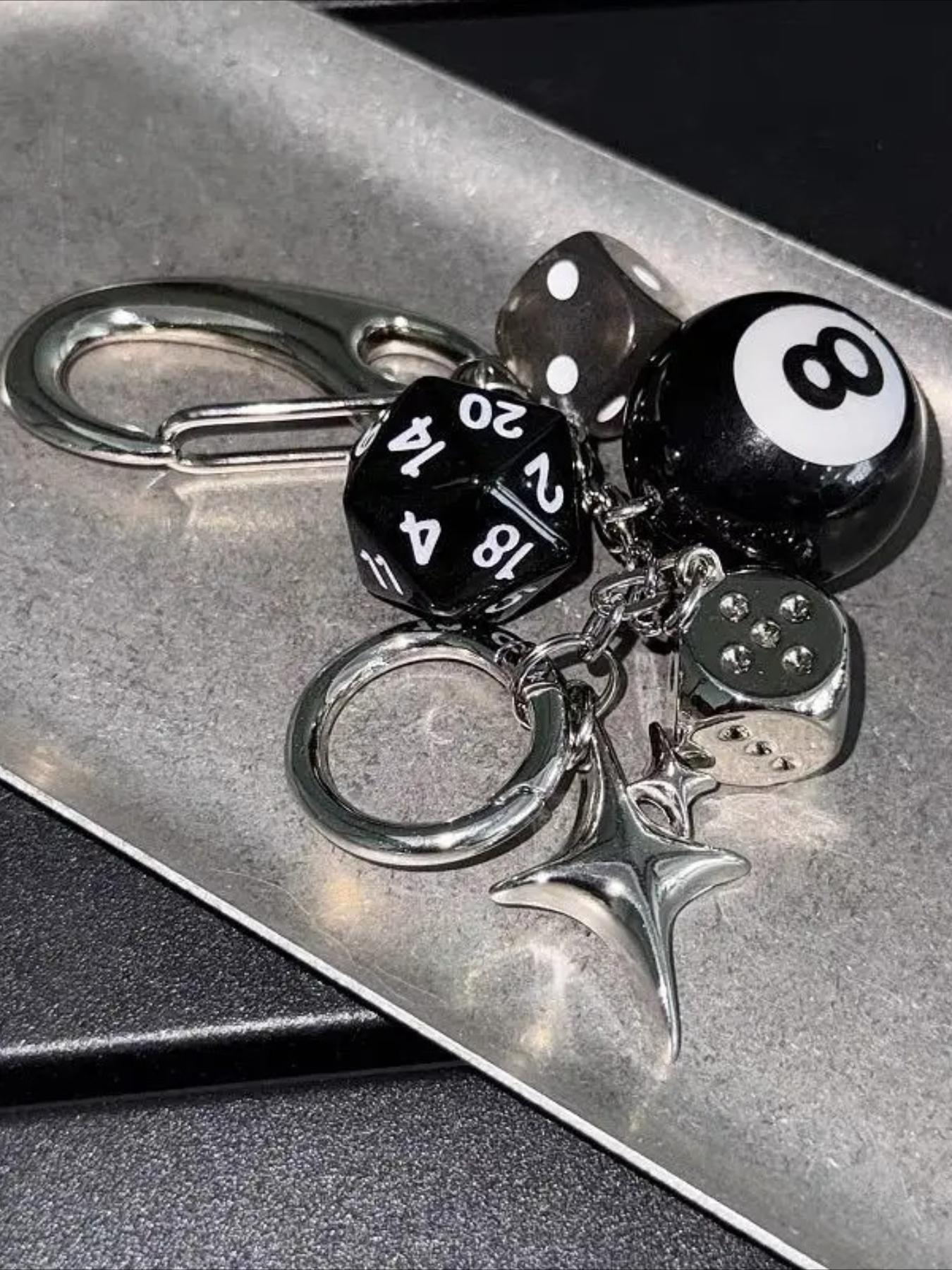 Trendy Y2K Creative Design Dice Keychain, Punk Fashion Unisex Bag Charm, Star-Shaped Pool Ball Key Ring, Unique Accessory for Men and Women, Keychain for Purse, Key Charms, Keychain Collectibles, Cool Keychains, Keyring