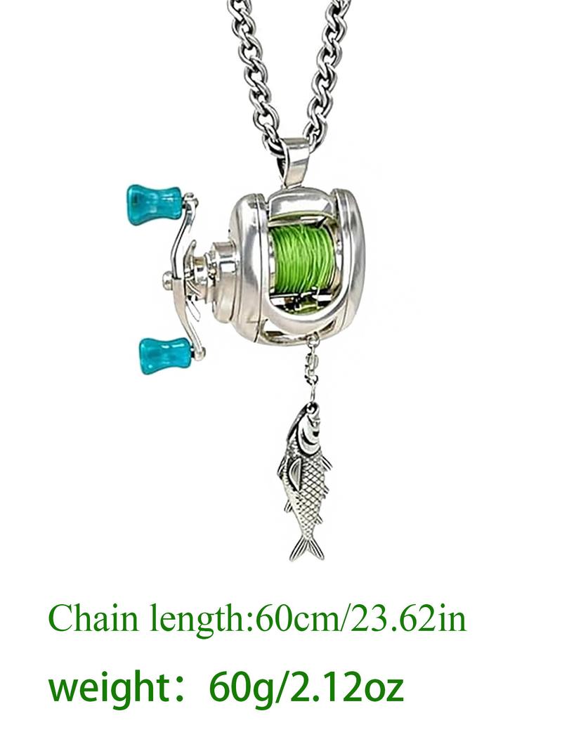 Mini Fishing Reel Necklace, Rotating Handle, Detachable Line Ring, Spinning Wheel Keychain, Portable Pendant for Fishing Enthusiasts