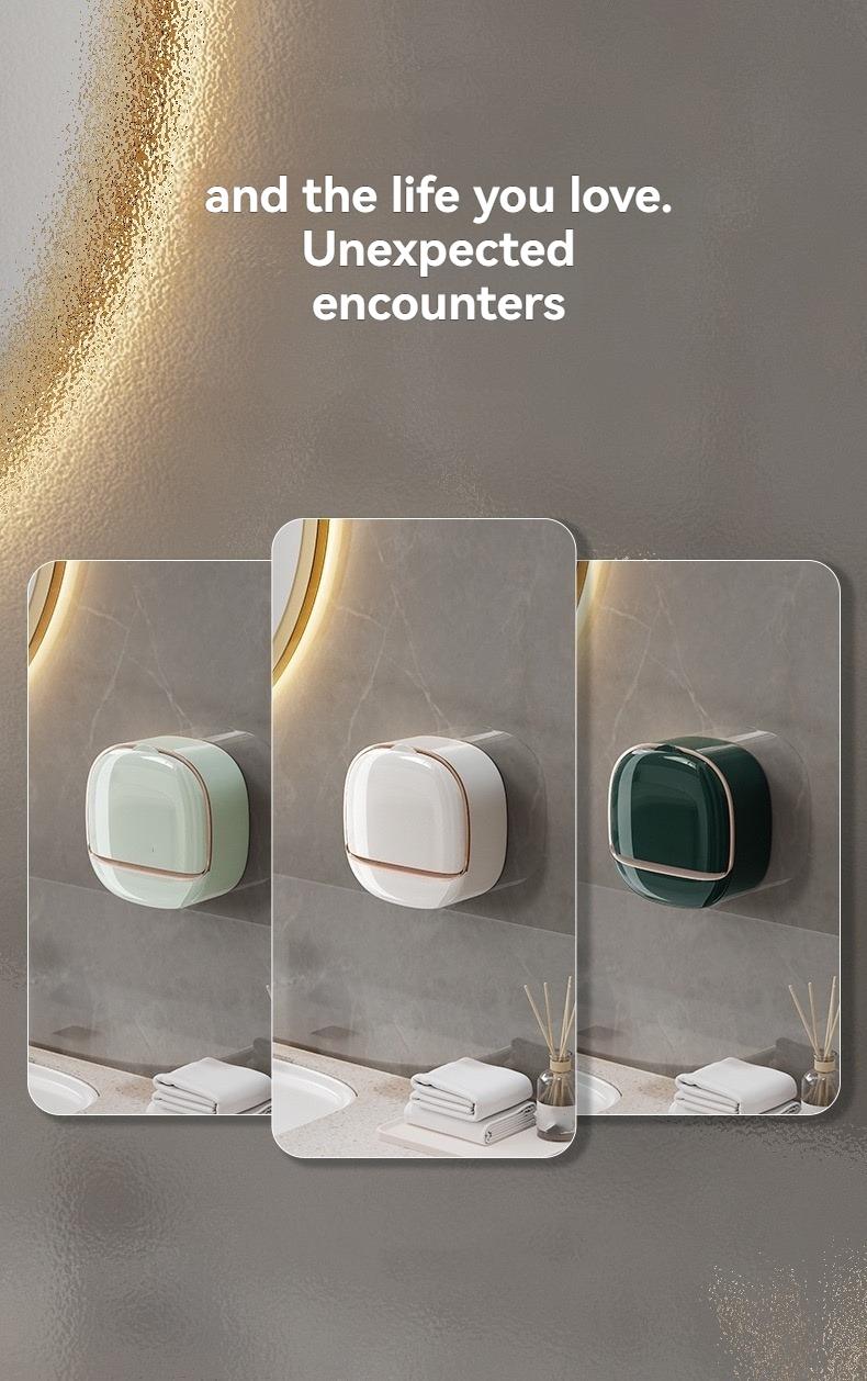 1pc Bathroom Soap Dish Wall Mounted No-Drill Drainage Box, Bath Organizer Storage Rack for Shower Room Essentials, Bathroom Accessories, Soap Dish Holder