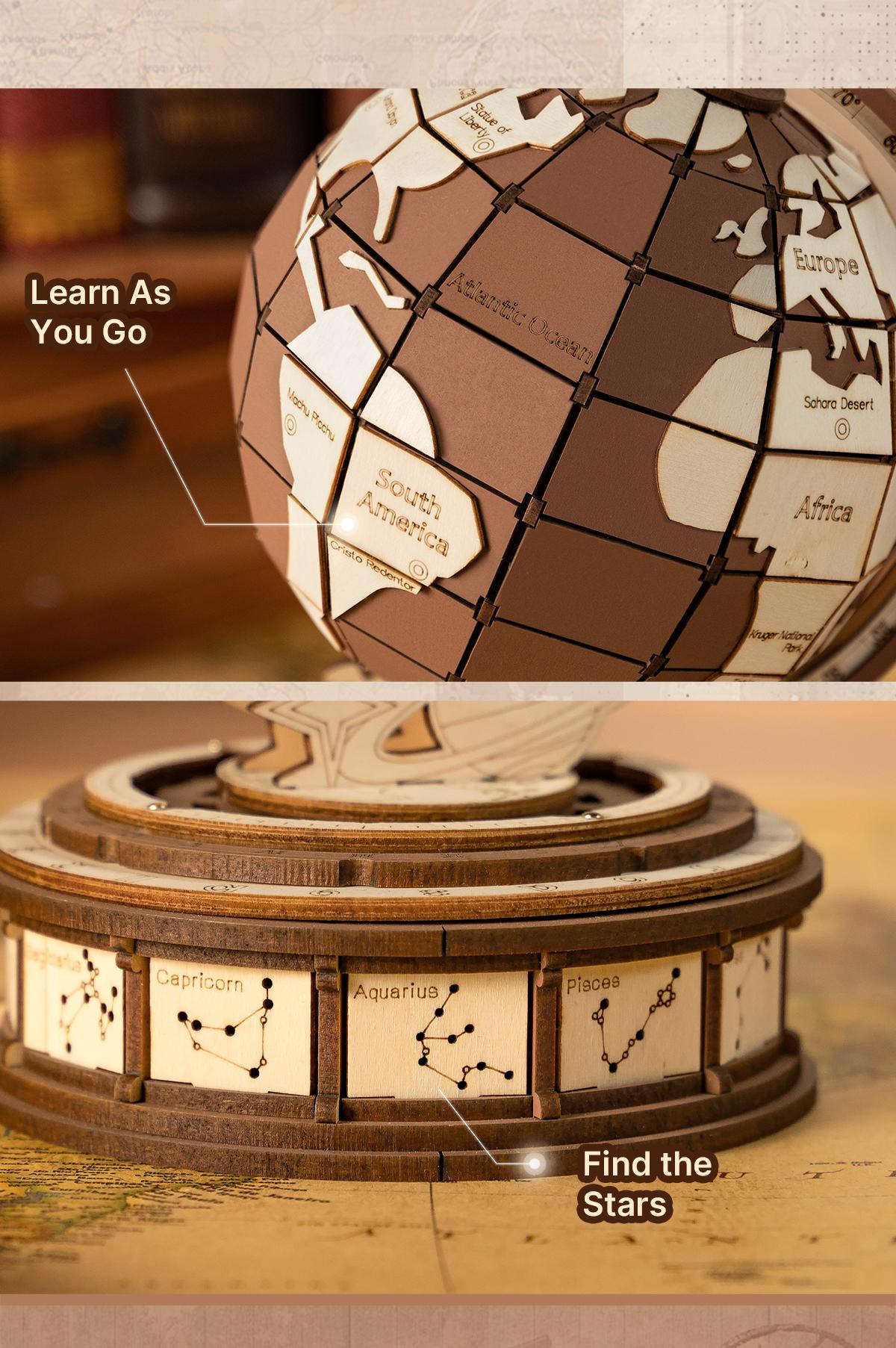 Rolife Global Wonders 3D Wooden Puzzle TGM01 ROBOTIME 3D Wooden Puzzle for Adults Global Wonders DIY Model Kit to Build Wooden Craft Kits for Teens Educational Brain Teaser Assembly Toy Unique Gift