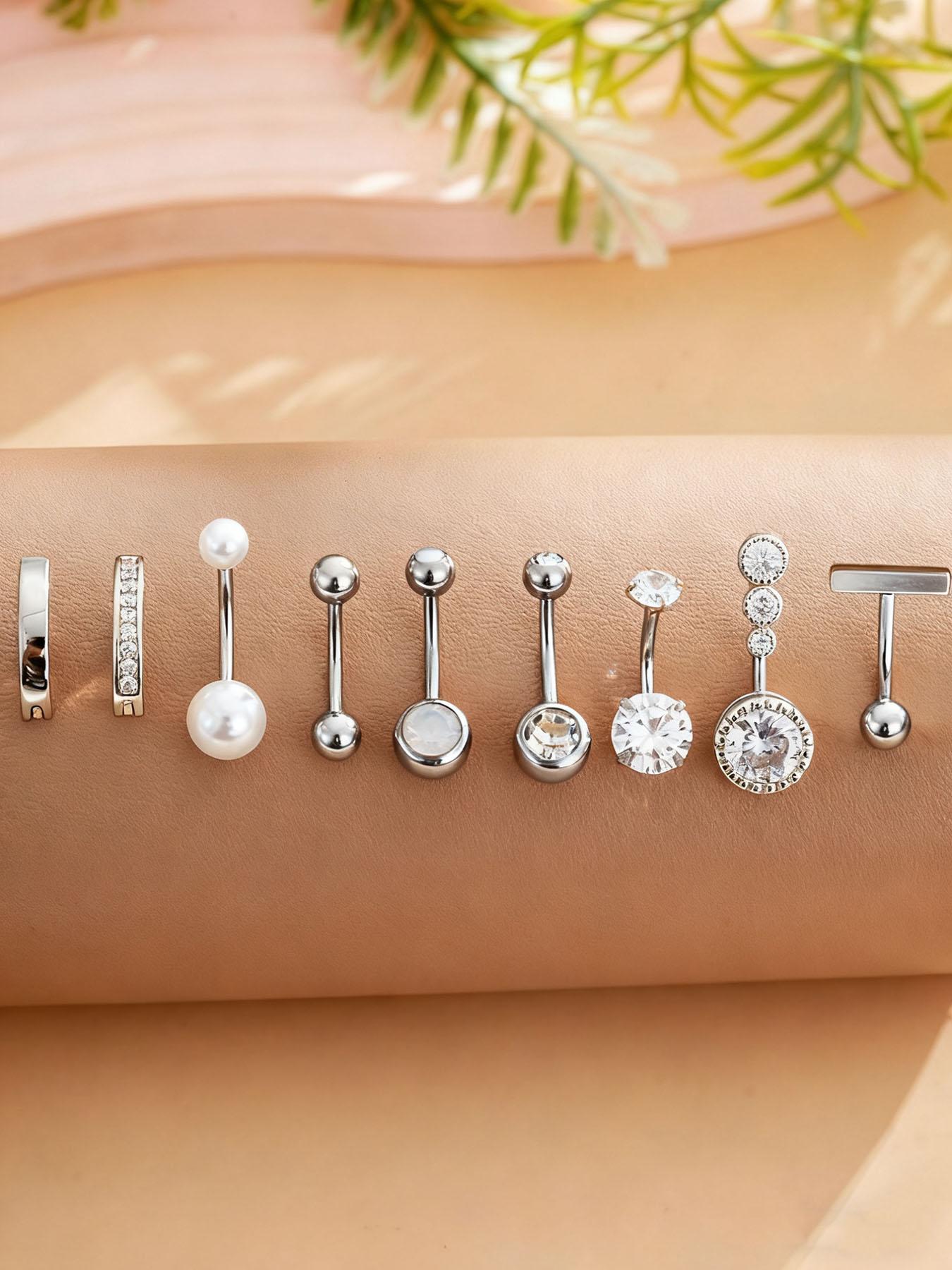 Stainless Steel Butterfly & Crescent Shaped Belly Button Rings Set, Sexy Short Style Piercing Jewelry For Daily Wear, Body Piercing Kit