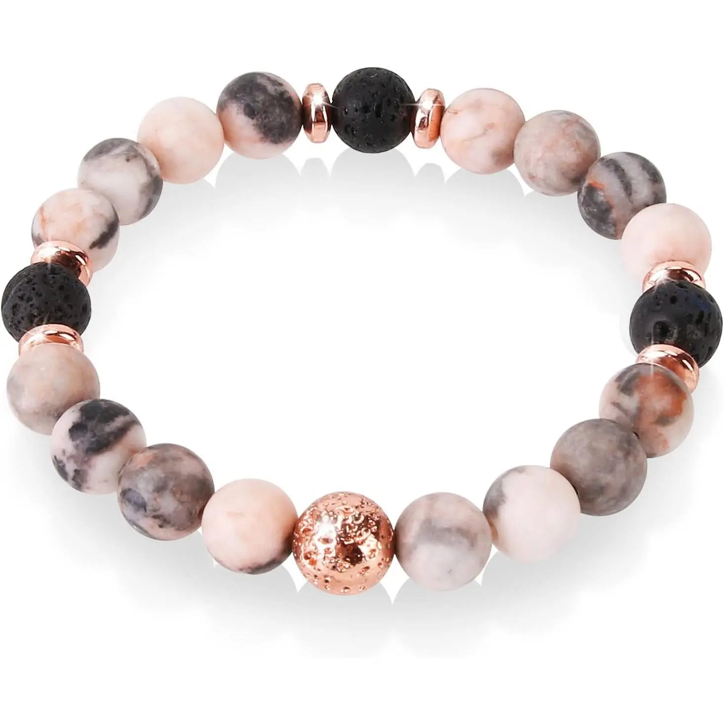 Healing Bracelet for Women, Anxiety Stress Relief Lava Rock Essential Oil Pink Crystal Stone Beaded Bracelet, Calming Spiritual Mood Rose Quartz Bead Stretch Bracelets