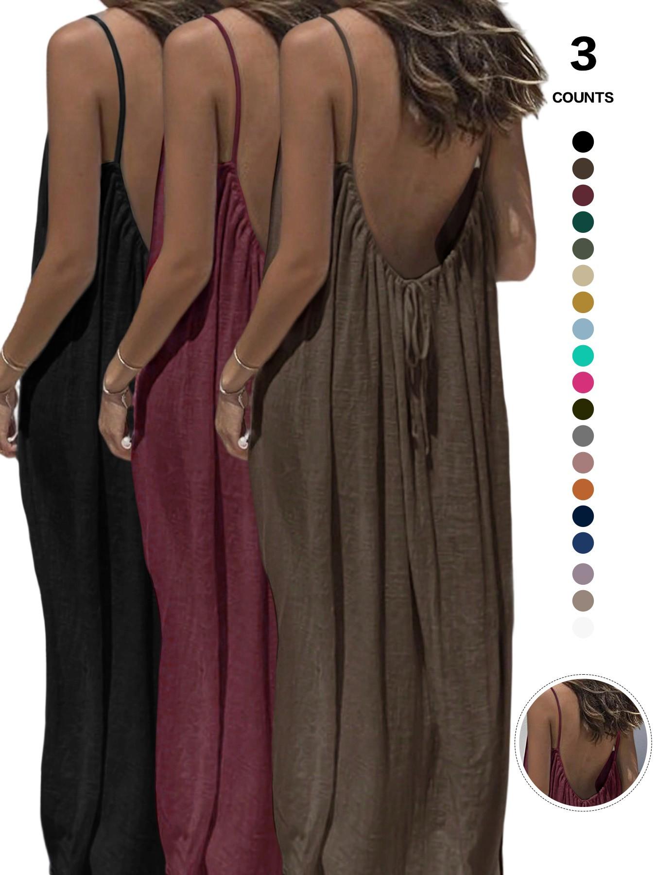 New Women's Backless Strap Sleeveless Dress, Loose Fit Homewear, Sexy Sleepwear, Beach Cover-Up, Multiple Colors & Sizes Available