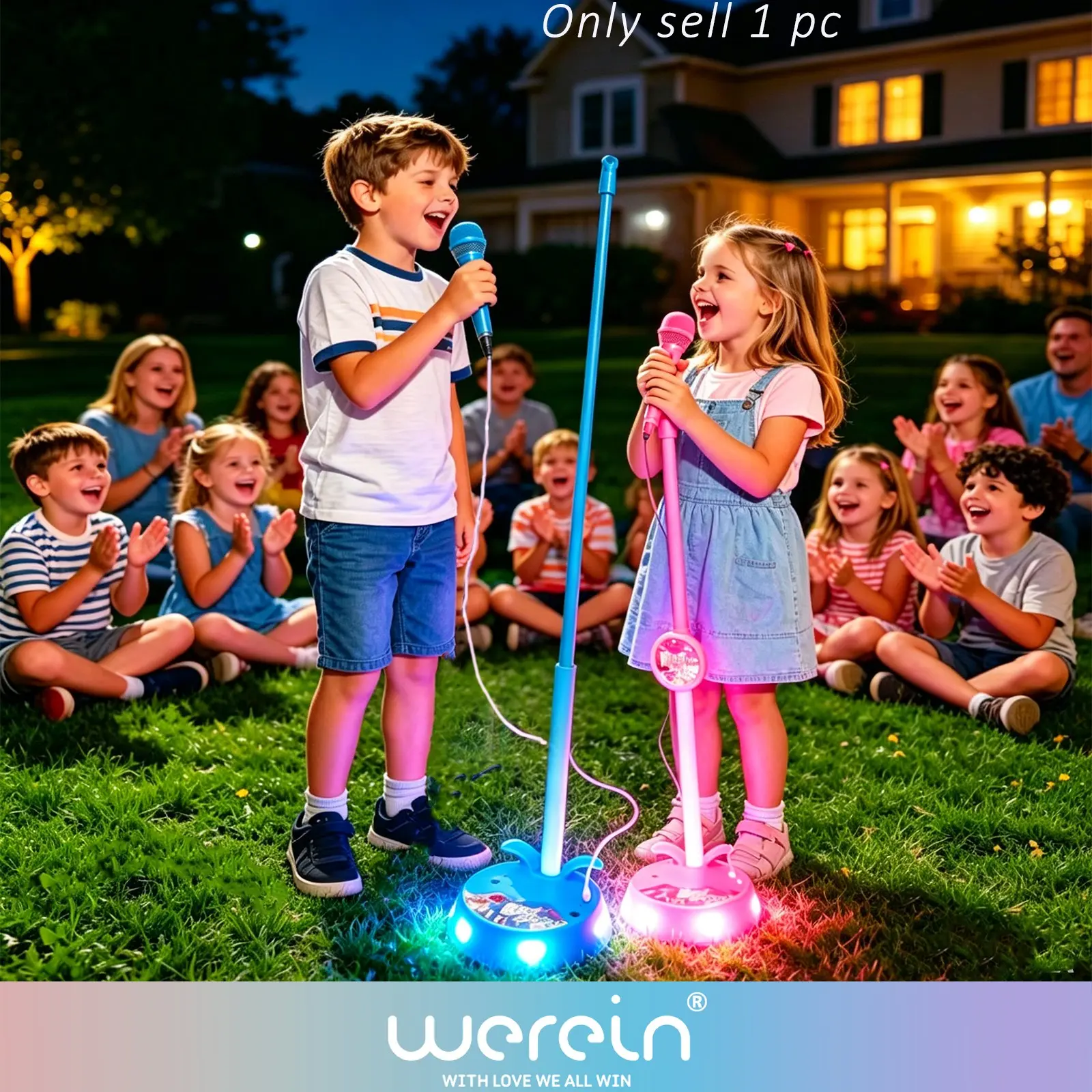 Children Adjustable Stand Microphone Toy, Colorful Flashing Standing Mic, Type-C Connects to Phone, Karaoke Amplifier, Requires 3 Aa Batteries, Toddler Karaoke Machine