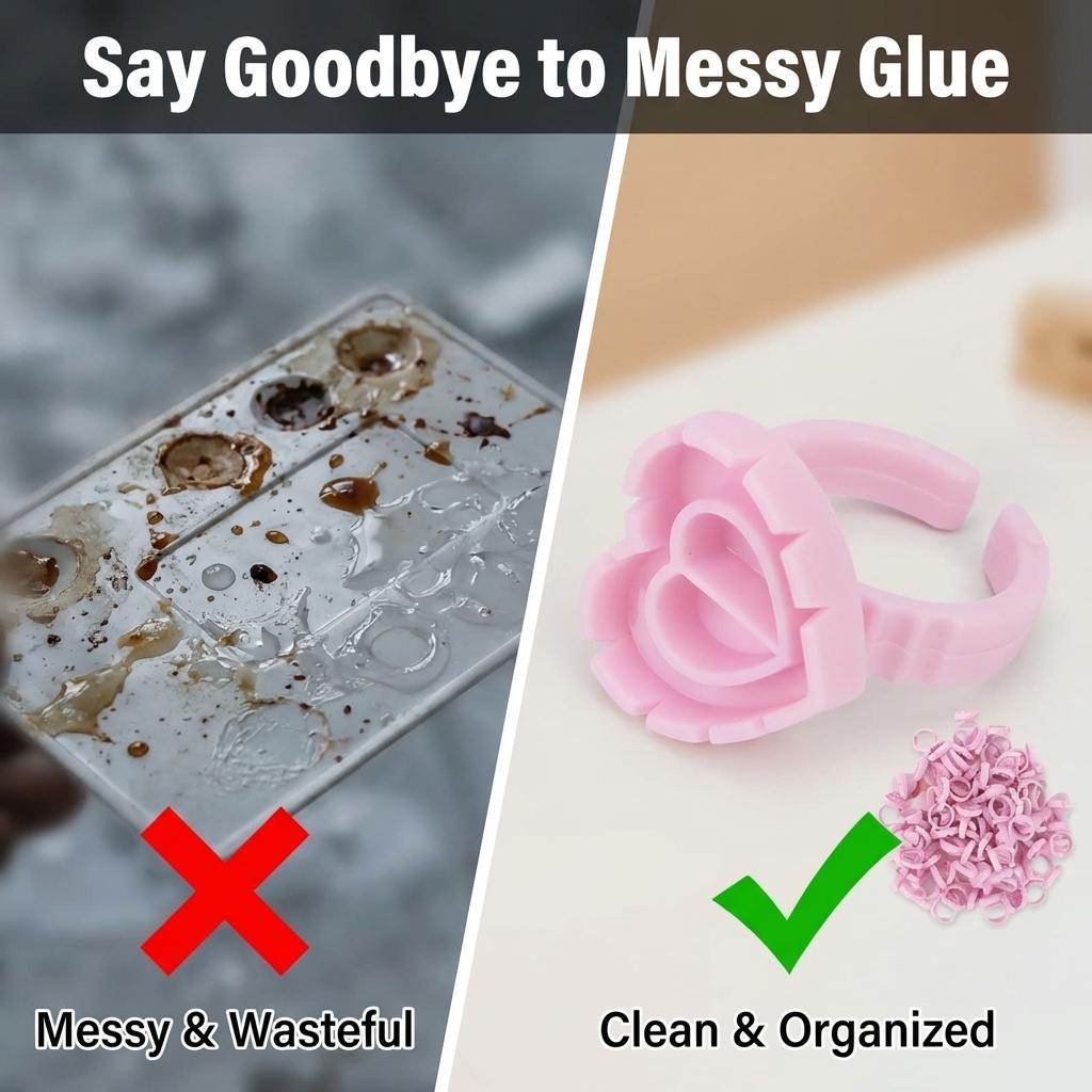 100Pcs Pink Heart Glue Rings, Disposable Lash Extension Glue Holder Rings, Double Wells Adhesive Pallet for Eyelash Extensions, Nail Art, Makeup, DIY Craft, Salon Home Use