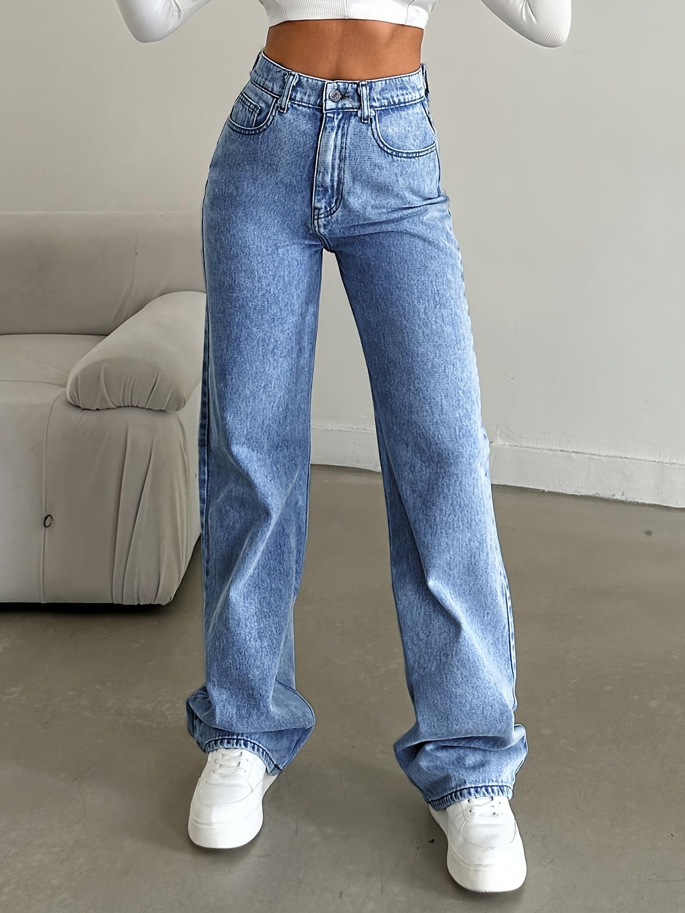 Women's High Waist Straight Leg Jeans, Casual Fashion Street Style Denim Jeans, Slim Fit Long Jeans for Fall & Winter