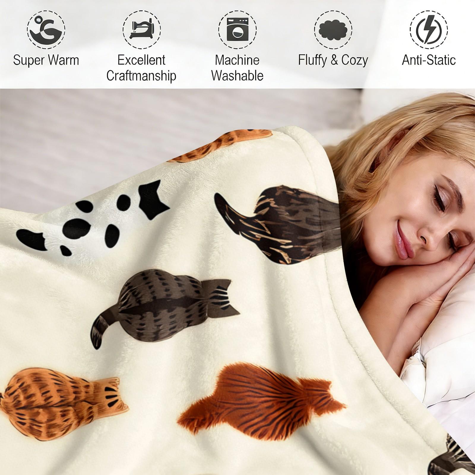 Cute Cat Back Print Flannel Throw Blanket, Soft Warm Fleece Blanket for Couch Bed Sofa, Cozy Plush Gift Blanket with Funny Cat Pattern, Lightweight Decorative Blanket for All Seasons, Perfect Gift for Cat Lovers, Friends & Family