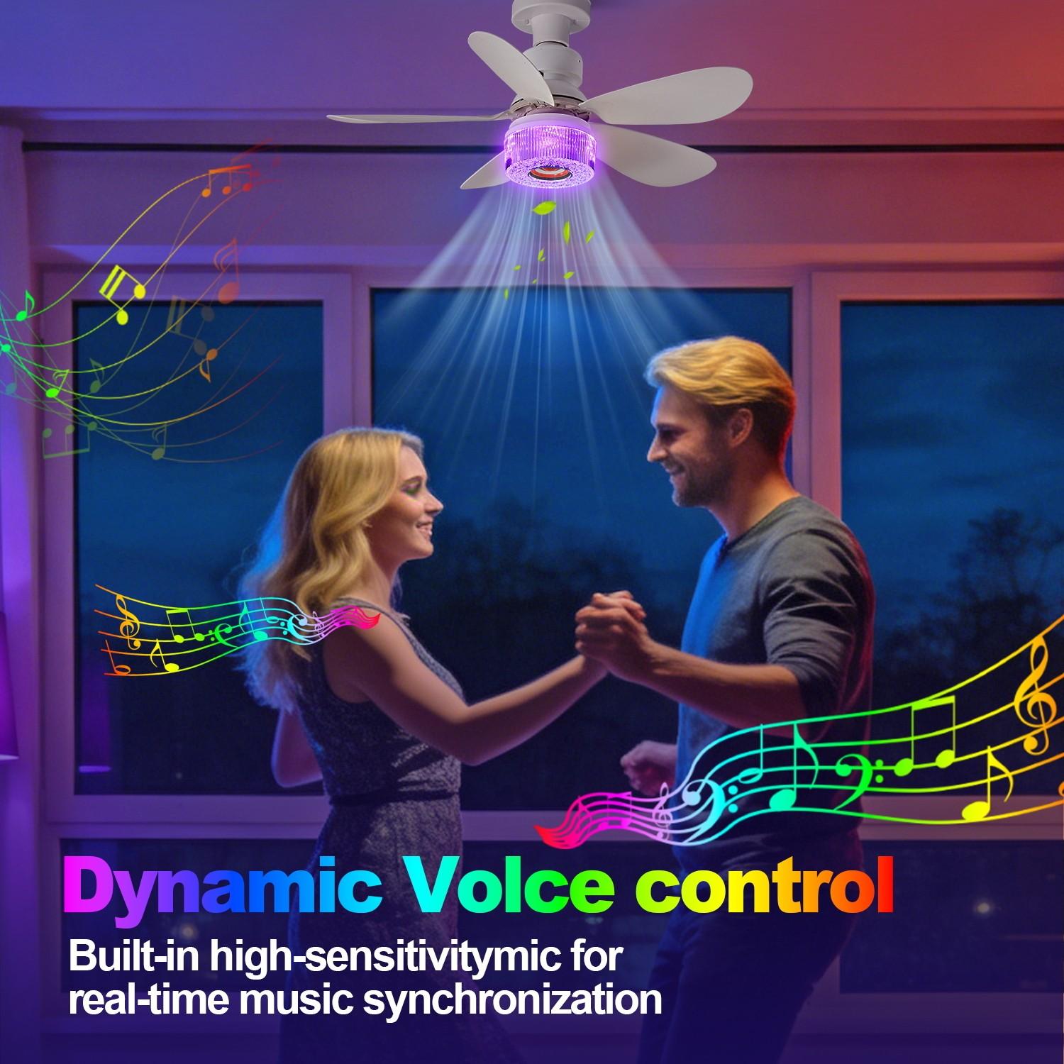 Bluetooth-compatible Speaker Ceiling Fan Light, E27 Socket, RGB Adjustable Timer, Home Office Bedroom Kitchen, Modern Smart Fan