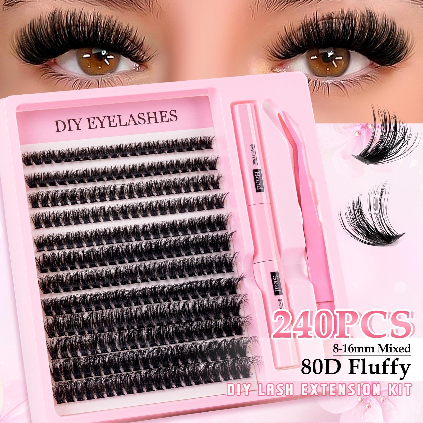 80D Eyelash Growth Kit, Independent Lashes with Dual Glue Tweezers, D Curl Mixed Lengths, Non-Toxic, Easy Application, Perfect for Home Makeup