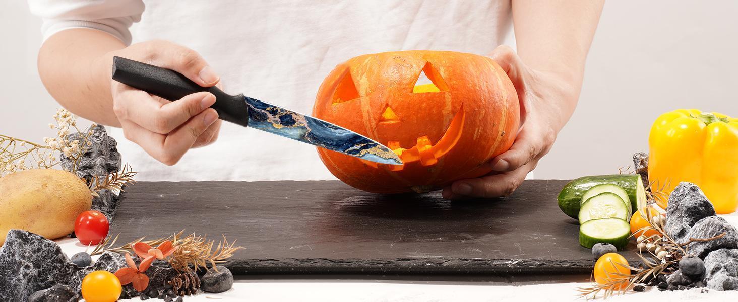 Astercook 6-Piece Stratigraphic Knife Set, 6 Anti-Rust Stainless Steel Knives with Blade Guards, Dishwasher Safe.