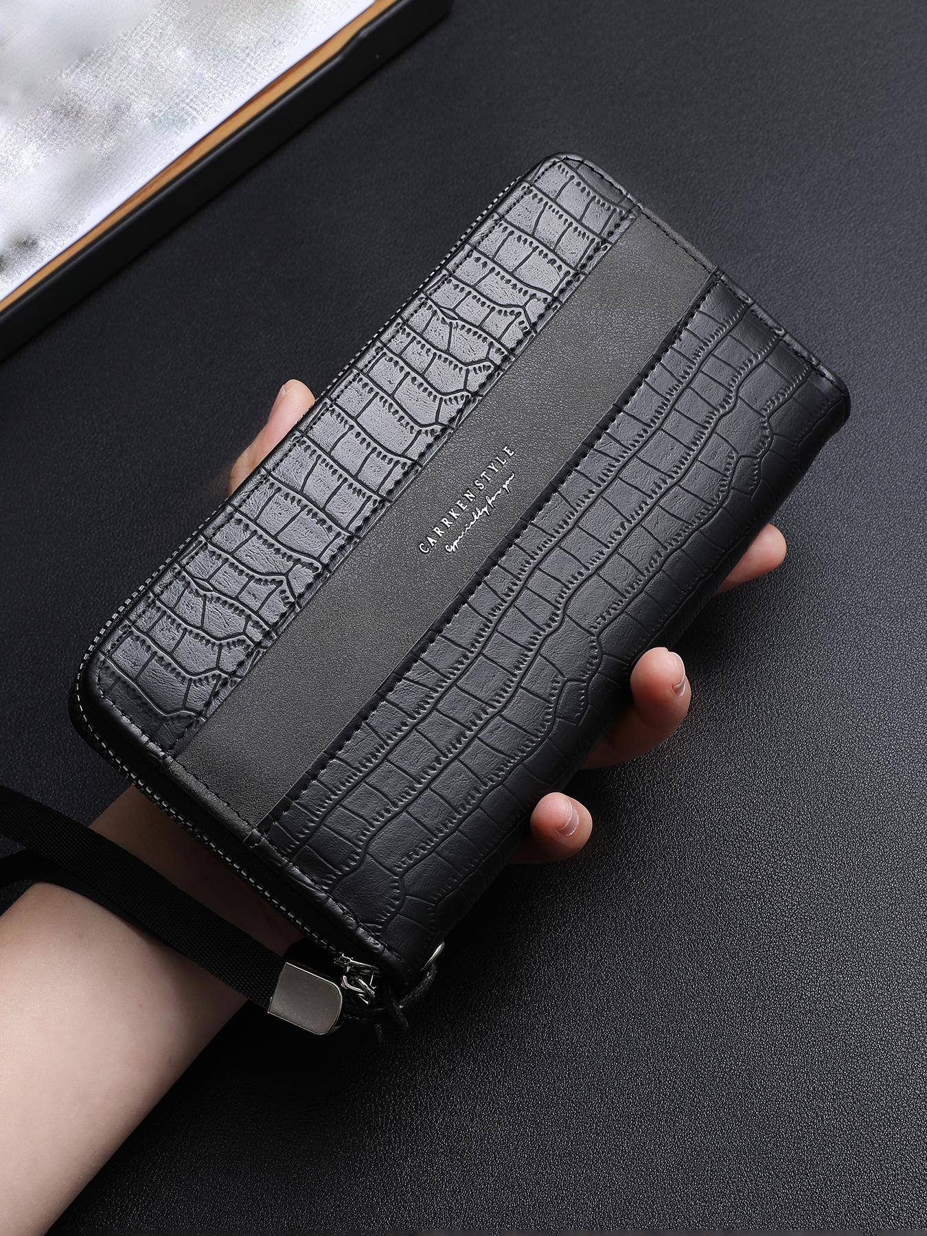 Men's Business Stone Texture Zipper Clutch Bag, Fashion Color Block Design, Multi-Functional Large Capacity Wallet, Gift for Boyfriend Father Son, Men Gifts