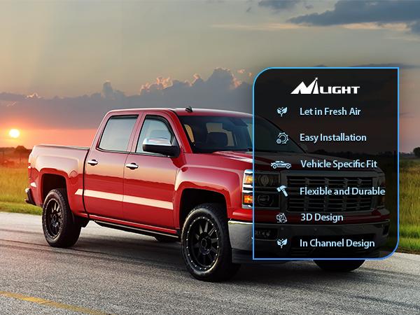 Nilight in Channel Window Deflectors for Chevy Silverado/GMC Sierra 1500 Crew Cab 2014-2018,Silverado/Sierra 2500HD-3500HD Crew Cab 2015-2019 Rain Guards,Vent Window Visors-4pcs Car Truck Auto Accessories Vehicle  dealsforyoudays