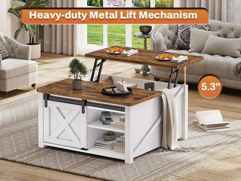 Sikaic 31.5 Inches Lift Top Coffee Table With Large Hidden Storage Compartment And Adjustable Shelves Rectangular Tabletop Acacia Wood Tabletop