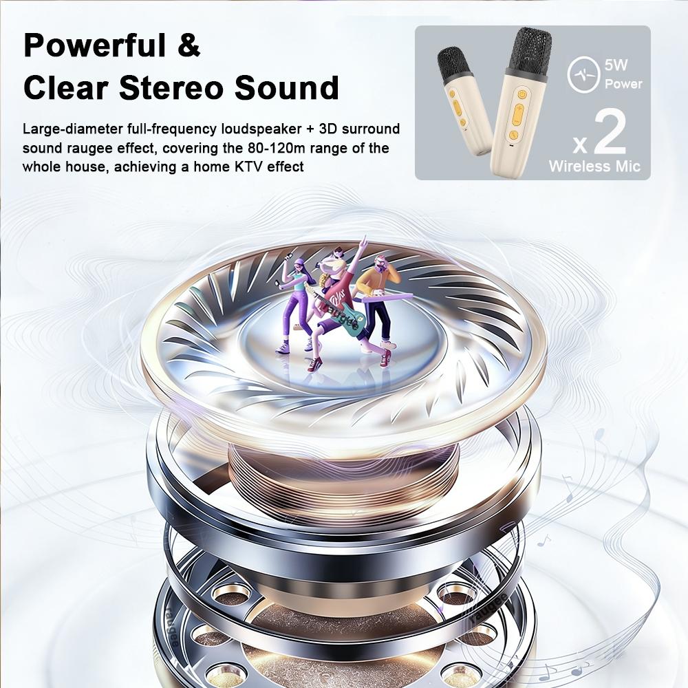 Wireless Karaoke Speaker with 2 Microphones, Portable Bluetooth-compatible Speaker with LED Light, Wireless Speaker for Home Party & Family Fun Wireless Karaoke Speaker with 2 Microphones, Portable Bluetooth-compatible Speaker with LED Light, Wireless Speaker for Home Party & Family Fun