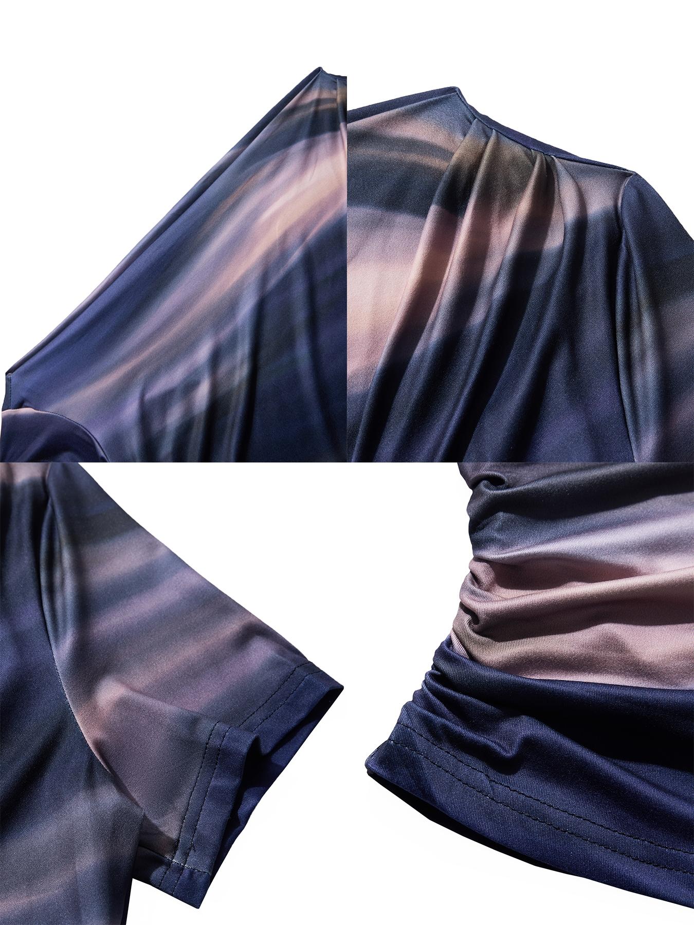 Women's Gradient Asymmetrical Neck Short Sleeve Top, Casual Loose-Fitting Summer T-Shirt, Ladies Fashion Clothing for Daily Wear, Womenswear