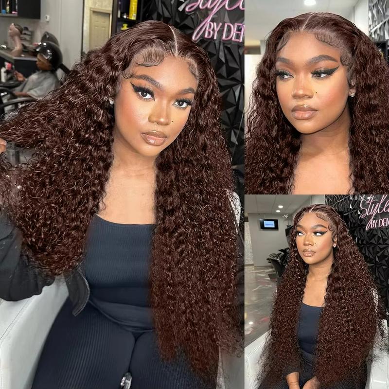 [New In] Bling Hair Chocolate Brown Deep Wave 13x6 HD Transparent Lace Front Wigs Brazilian Deep Curly Human Hair Wigs for Black Women Pre Plucked with Baby Hair 180% Denisty TikTokShopHolidayHaul